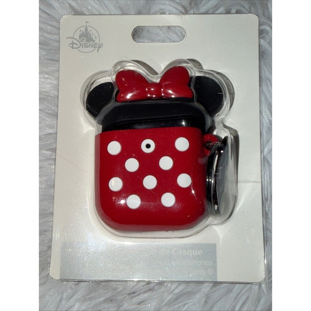 Disney D-Tech Minnie Mouse AirPods Case Red Polka Dot Silicone Cover with Clip